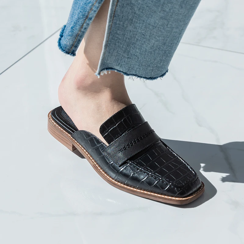 

2021 Spring Newest Women Mules slippers Genuine Leather Sandals Female Classic Design Working Office Shoes Woman