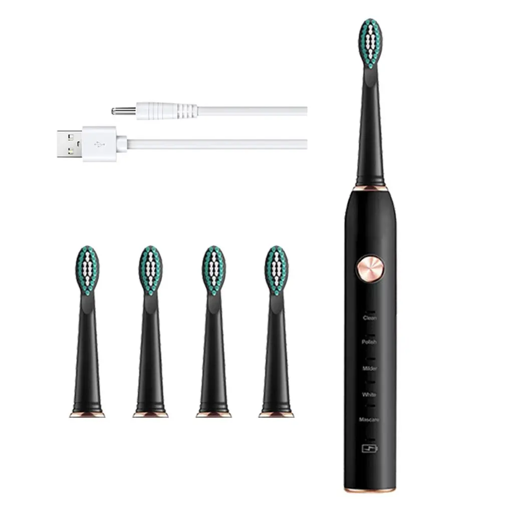 

USB перезаряжаемая мягкая щетка, умная зубная щетка с USB зарядкой, 5 режимов, ультразвуковой автоматический таймер чистки, водонепроницаемая