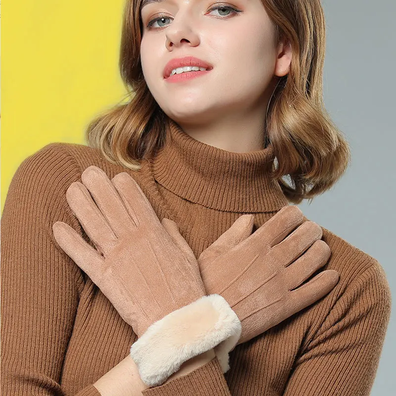Зимние перчатки для сенсорного экрана бархатные толстые замшевые Женские водительские женские теплые кожаные длинные митенки с подогревом handschoenen