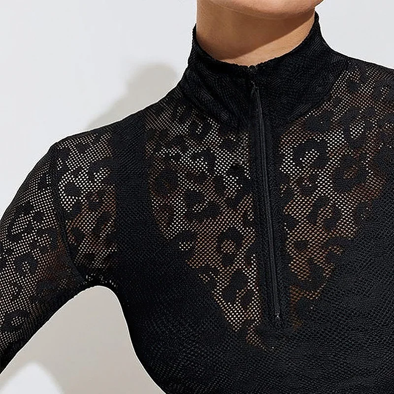 

Leopard-Print Lace Fitness Leggings Long-Sleeved Yoga Suit