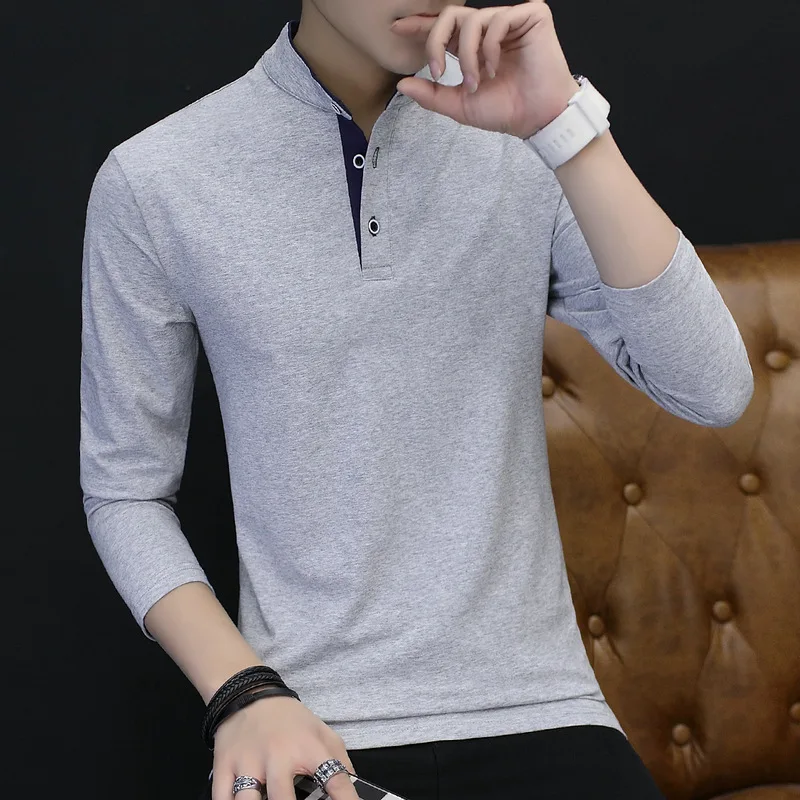 Топы Осень Новые мужские рубашки поло с длинным рукавом тонкие хлопковые Большие