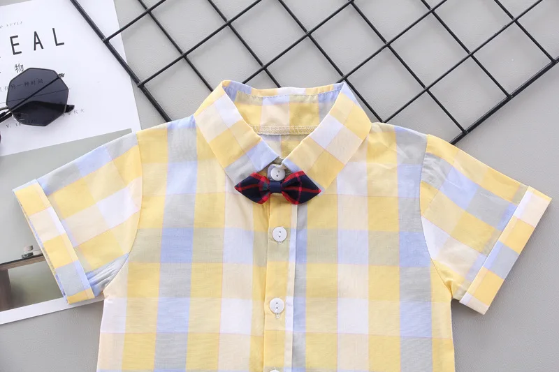 

2020 New Summer Children Overalls Toddler Gentleman Clothes Boy Clothes Plaid T-shirt+Overalls Suit Clothes For Kids Clothes