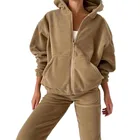 Комплект из 2 предметов, Женский флисовый спортивный костюм, осенне-зимняя одежда, толстовка на молнии, верхняя одежда, длинные брюки, костюм, повседневные теплые женские комплекты, наряды