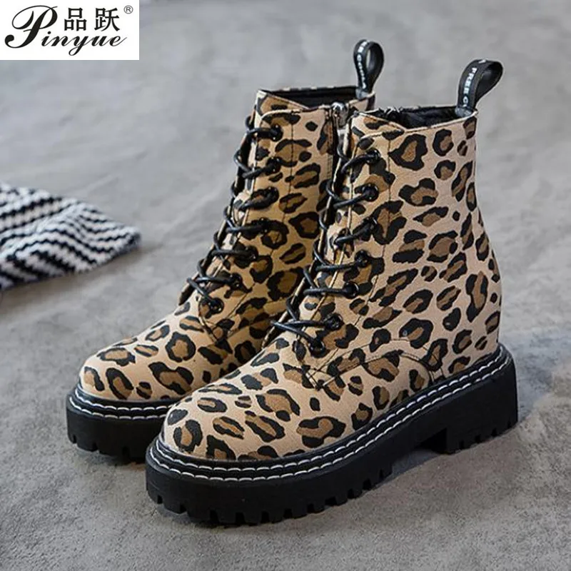 

Luxury Design Leopard Boots Women Fetish Flats High Top Heels Ankle Boots Lady Chunky Stripper Platform Shoes