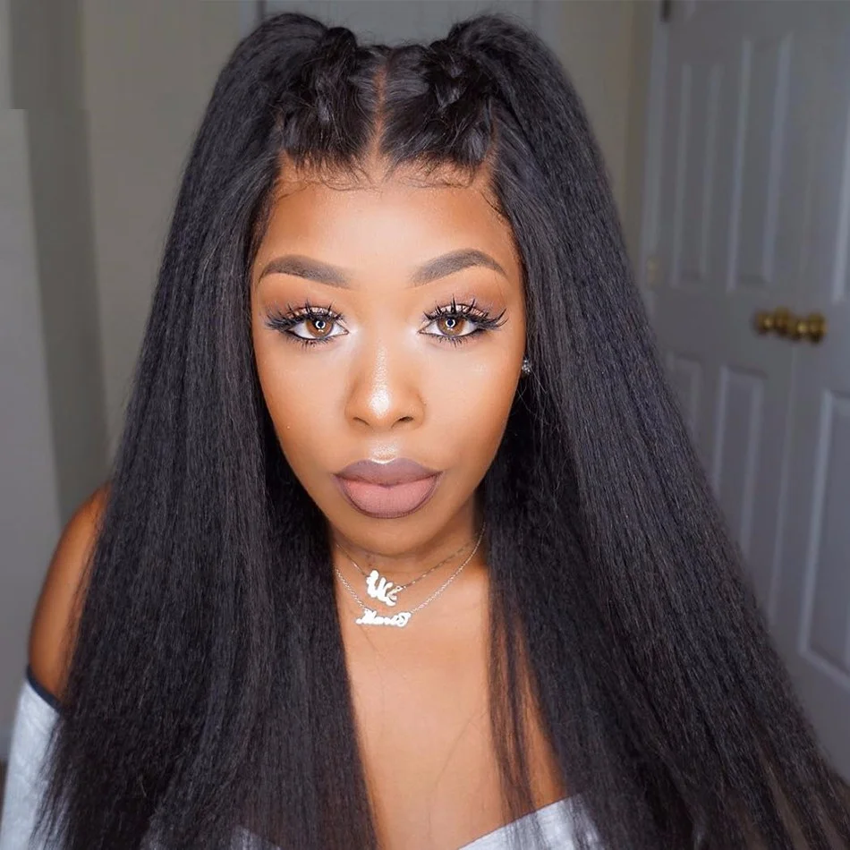 

13x4 Lace Front wig Brazilian Kinky Straight Human Hair Wigs Remy Yaki Straight Lace Front Wigs For Woman