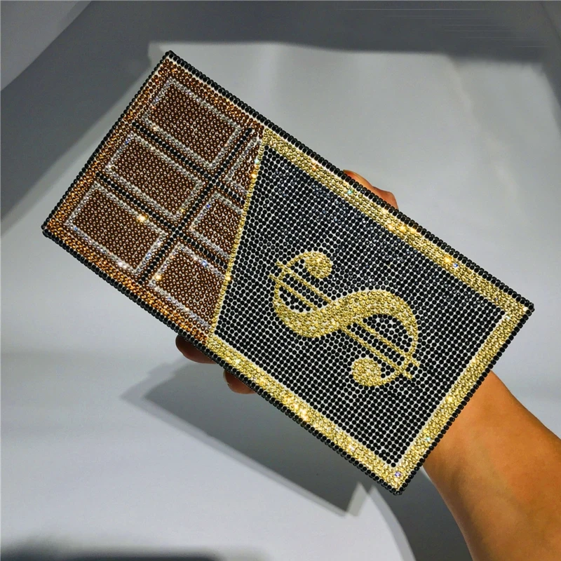 

Stack of Cash Rich Dollars Clutch Purses with 3 Removable Straps for Women Evening Bag Party Cocktail Rhinestone Handbag