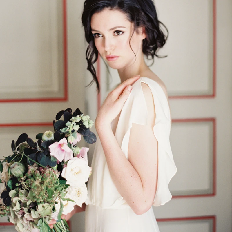 Simple Backless Chiffon Bride Bridal Gown Wedding Party Backless Photography Cinched Waist #910 Bridesmaid Real Sample Photo