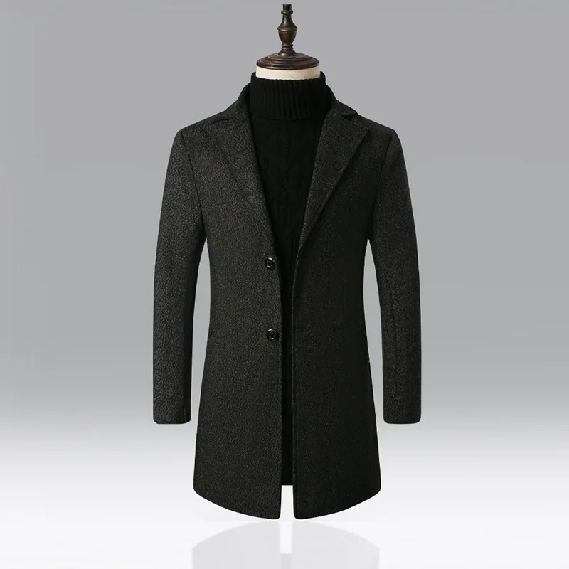 

Wool Overcoat Men 's 2021 New Autumn And Winter Korean Style Solid Color Long Sleeve Lapel Thermal Long Coat