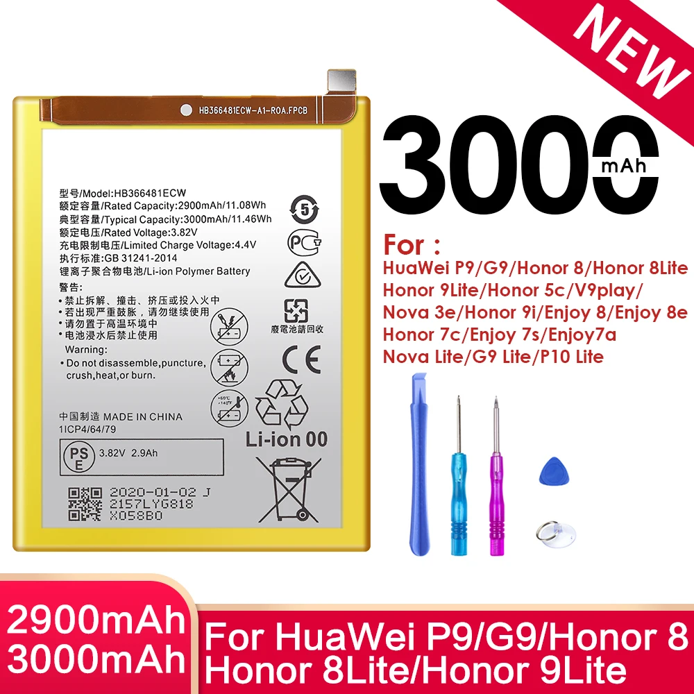 Аккумулятор SIYAA HB366481ECW для Huawei P9 G9 P10 Lite Honor 5c 7c 8 9i 9 Nova 3e Enjoy 7A 7S 8e V9play мобильный |