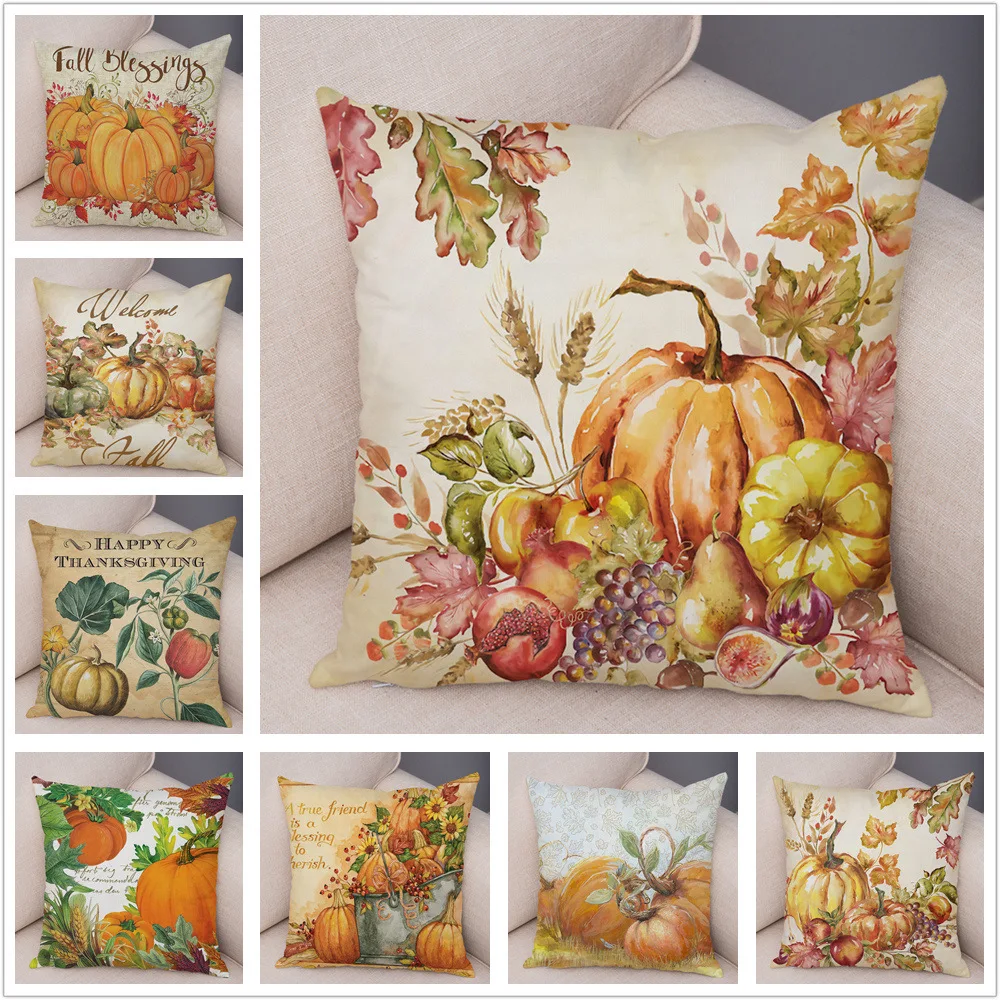 

Colorful Watercolor Pumpkin Pillow Case linen 45*45cm Decor Plant Cactus Cushion Cover for Car Sofa Pillowcase