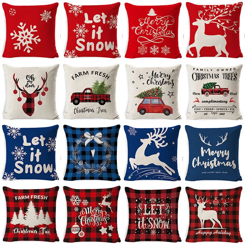 

New Linen Pillow Set Living Room Christmas Decoration Ornaments Printed Scandinavian Office Car Lumbar Sofa Cushion Pillow