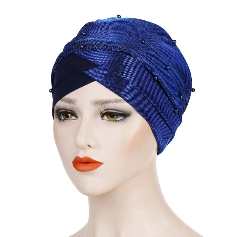 

ncmama Women Solid India Hat Women Muslim Stretch Turban Pearls Hat Chemo Cap Hair Loss Head Scarf Wrap Hijib Cap turbantes