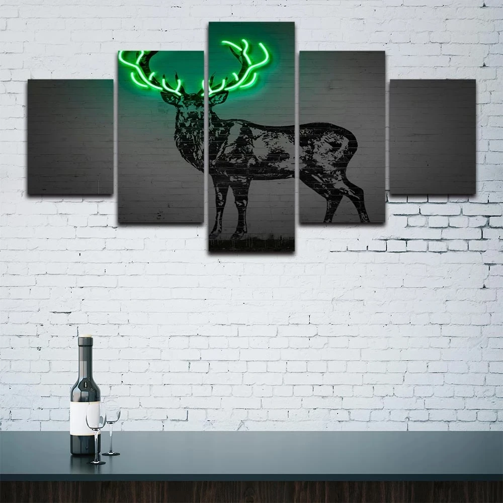 

Luminous Antlers Canvas Prints 5 Pcs Animal Deer Poster Picture Modern Wall Art Paintings Living Room Home Decor Modular Frame