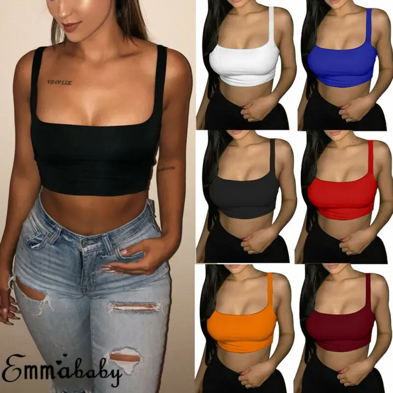 

Fashion Sexy Women Solid Color Sleeveless Square Collar Slim Fit Skinny Club Sports Casual Crop Tops Vest