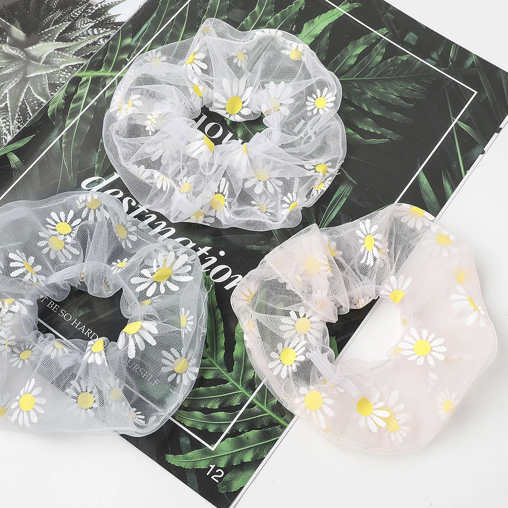 

Lace Mesh Scrunchies Women Floral Scrunchie Elastic Hair Bands Girls Headwear Rubber Hair Ties Ponytail Holder Hair Accessories