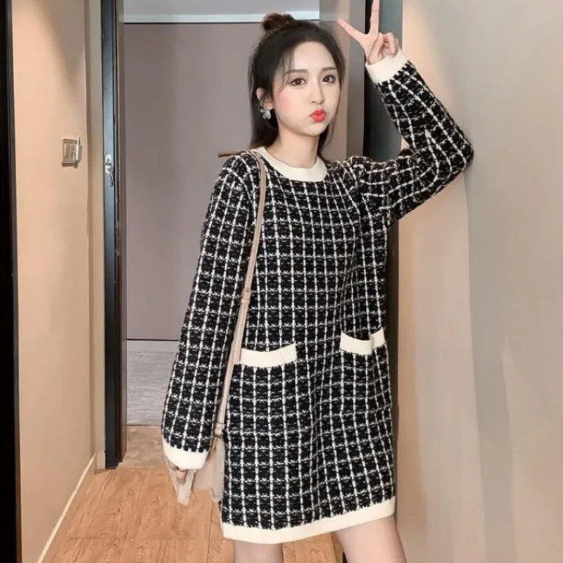 

Women's Loose College Style Sweater Dress 2020 Autumn and Winter New Small Fragrance Style Super Hot Round Neck Knitted Dress