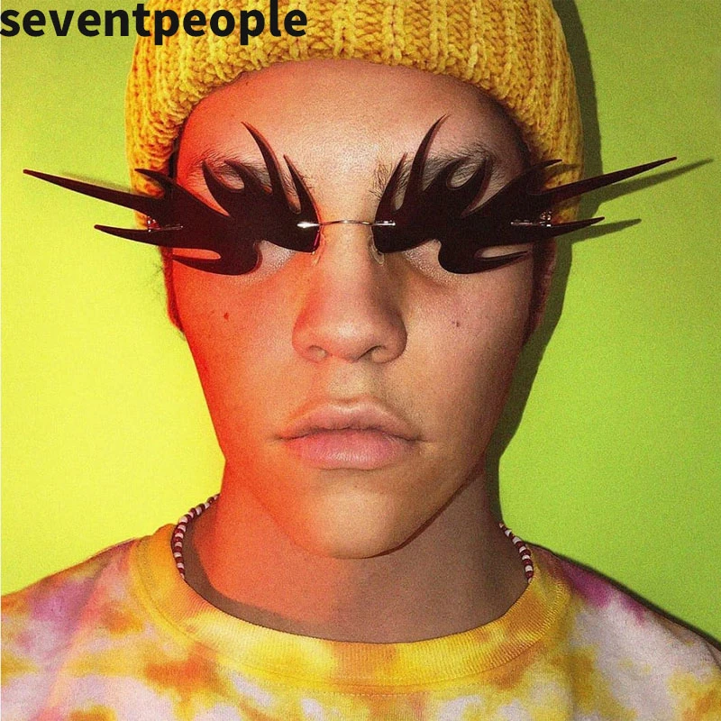 Женские солнцезащитные очки без оправы с пламенем модные уникальные золотые