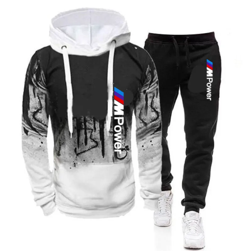 

fashion Autumn Mens Set Tracksuit Men Hoodies Sweatshirts Sweatpants Track Suit Streetwear Hip Hop Casual BMW Sports Suit