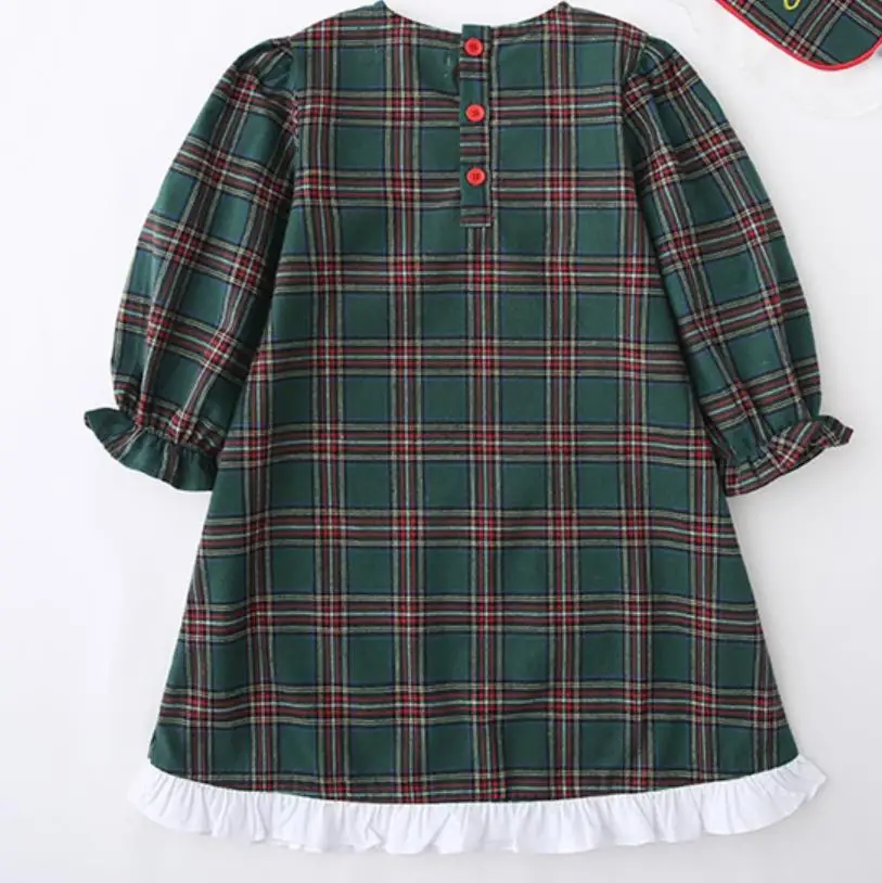 

Baby Girl Vintage Sailor Style Plaid Dress Kids Casual Puff Sleeve Embroiderd Cotton Princess