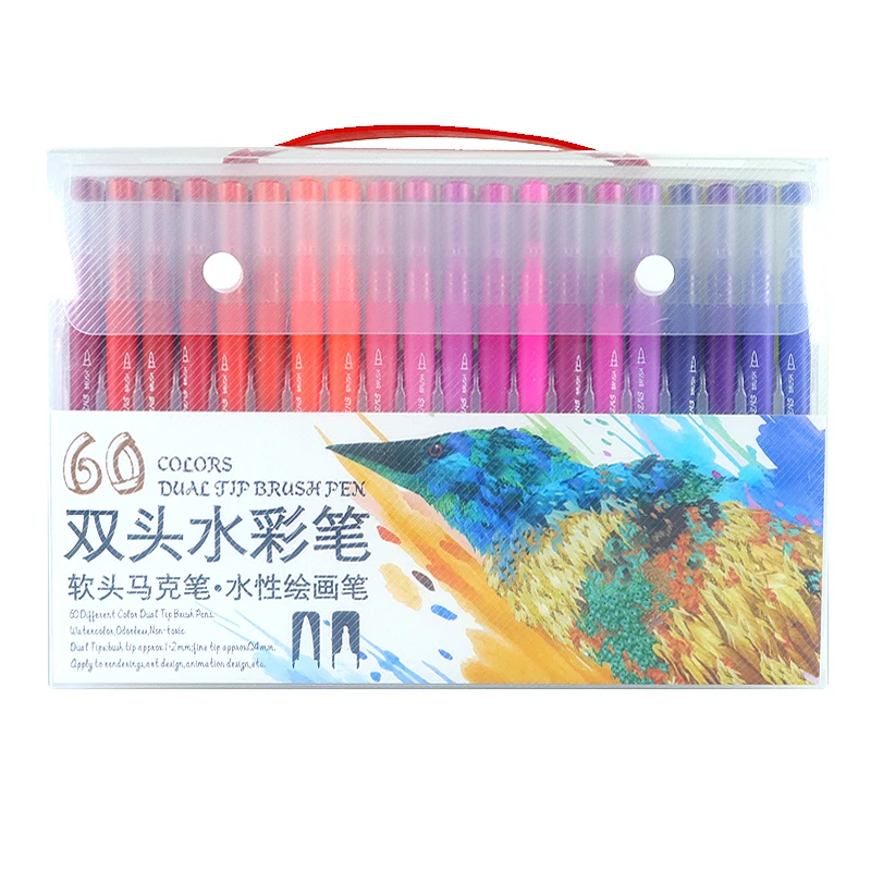 60 Colors Новинка, цветные ручки, двойной кончик, кисть, маркер, ручка, акварель, тонкая подводка, художественные маркеры для раскрашивания, рисования, каллиграфии - Цвет: 60 Colors