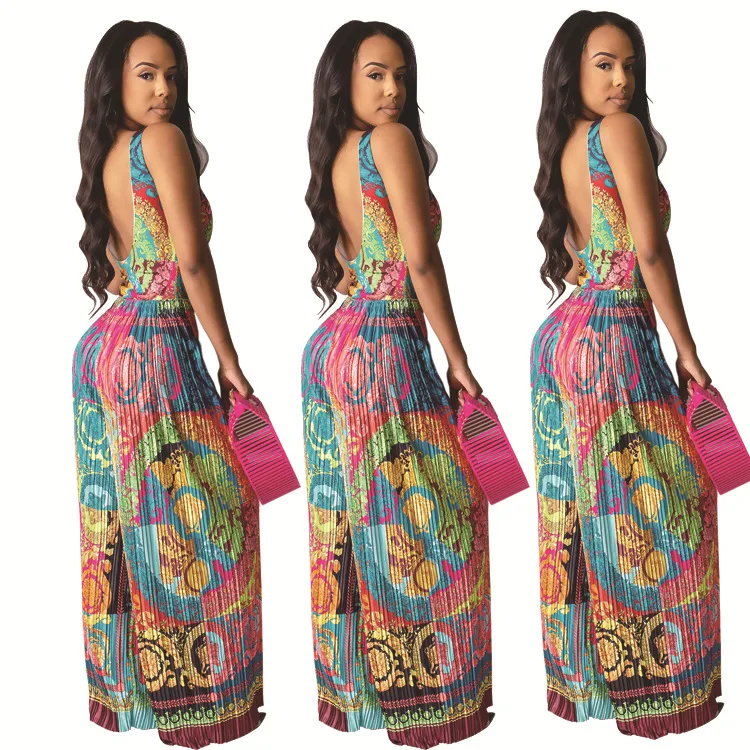 

Looze Jumpsuits for Women Backless Printed Vest Slings Pattern Painted Printing Ethnic Temperament Commuting Sexy Summer 2021