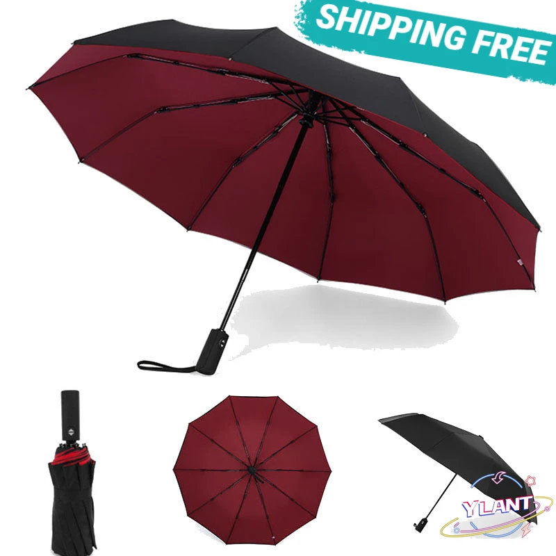 

Double Layer Windproof Women's Automatic Umbrella Female Male Ten Bone Three Folding Men's Umbrella Large Rain Business Parasol