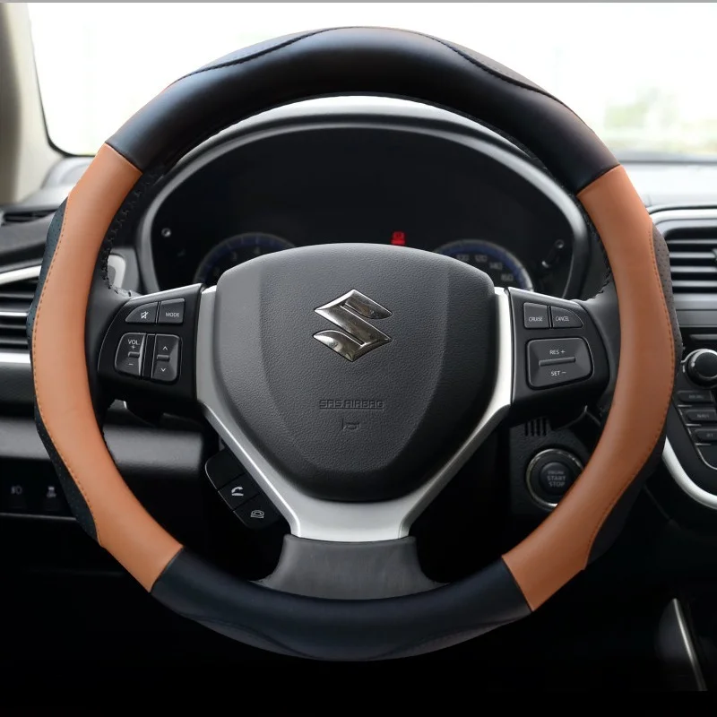 

for Suzuki Auto Swift Liana3 Wagon Sedan SX4 Jimny VITARA Leather Car Steering Wheel Cover Set 38cm/15 Inch Car Accessories