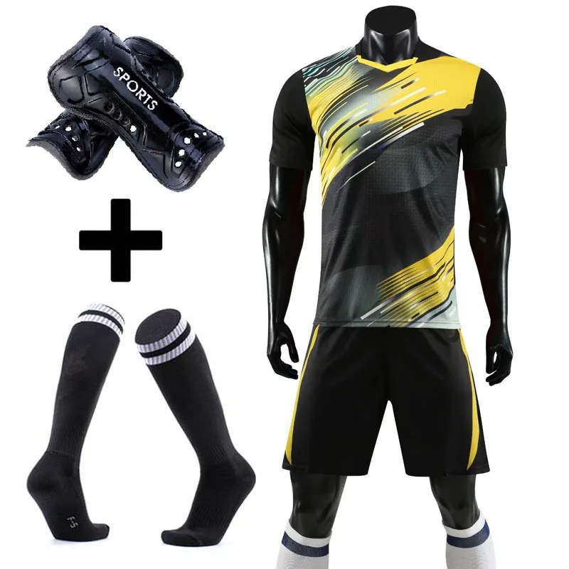 Soccer Jersey Set with socks+Shin guards custom Adult Kids survetement Football Kit uniforms Futbol Training Shirts Short Suit