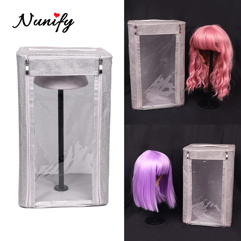 Half Head With Stand For Wig Display Wig Travel Case Hair Storage For Toupee Wigs Gray Fashion Wig Bag Portable Carrying Box