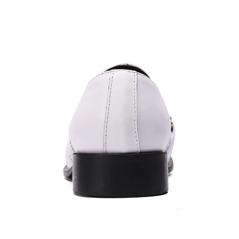 

Luxury White Men Wedding Shoes Fashion Gold Chain Besign Genuine Leather Dress Loafers Party Casual Men Suit Office Shoes