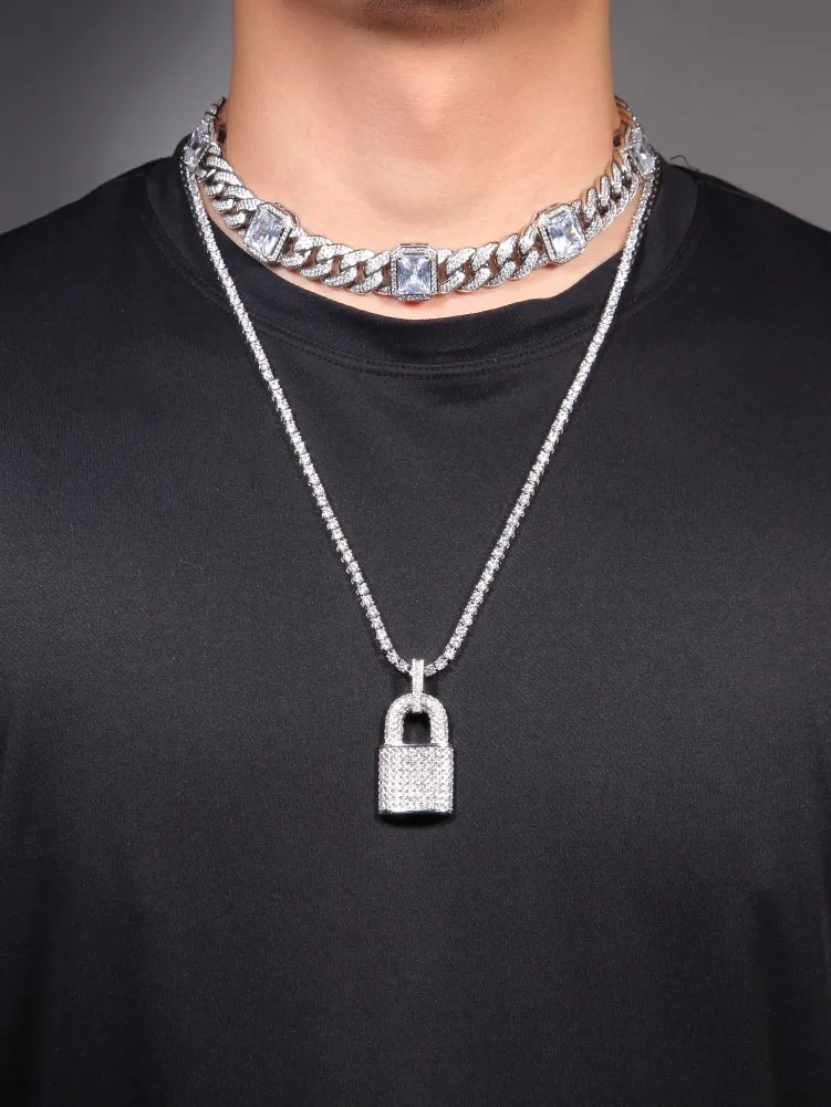

Iced Out Lock Necklace Chain Choker Necklace Gifts for Men Rapper Chains Bling Hip Hop Pendant Jewelry Valentine's Day Present