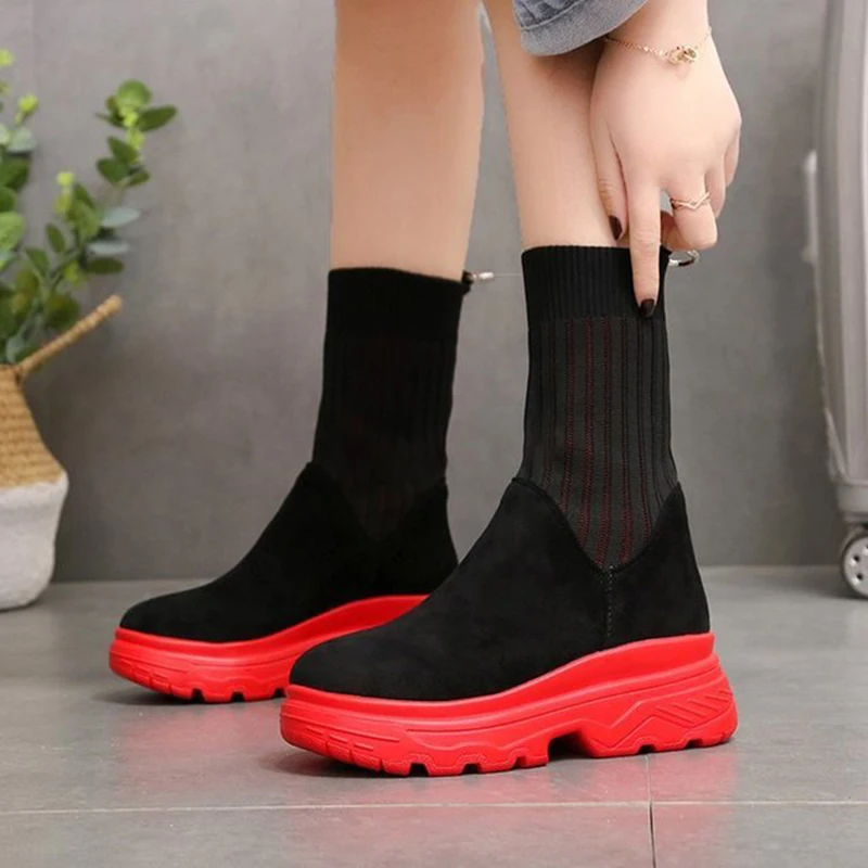 2019 Новое поступление женские ботильоны черного цвета модные растягивающиеся