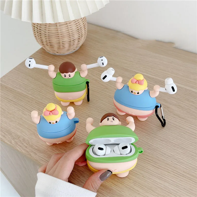 

3D Weightlifting Boy Silicone Earphone Case For Airpods 1/2/3 Pro Cute Cartoon Earphone Holder Charging Box Case For Airpods Pro