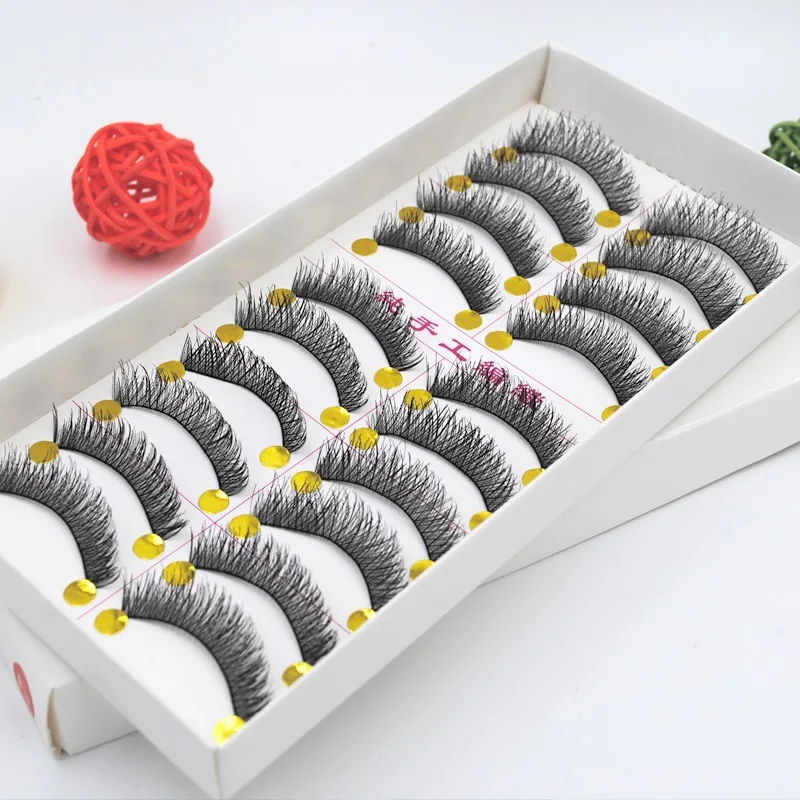 

Japanese Style Thick Messy Pure Handmade False Eyelashes Cotton Thread Black Stem Comfortable Soft Fur Natural a Box of 10 Pairs