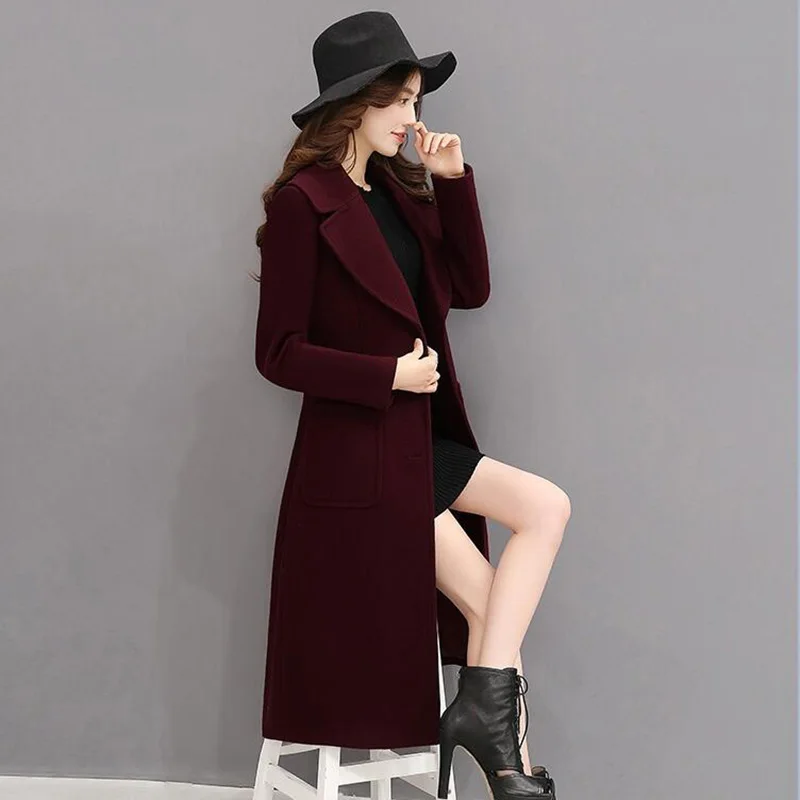

Pop New Autumn Winter Clothing Women Woolen Coat Thicken Warm Solid Long Windbreaker Female Casual Wool Coats Jackets AA422