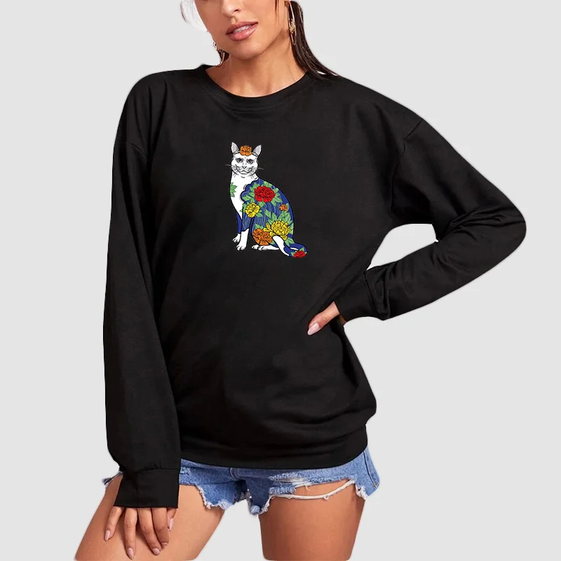 

Plus Size Sweatshirt Cute Cartoon Cat Print Women Hoodeis Autumn Long Sleeve Hooded Fashion Female O-Neck Loose Pullover Tops