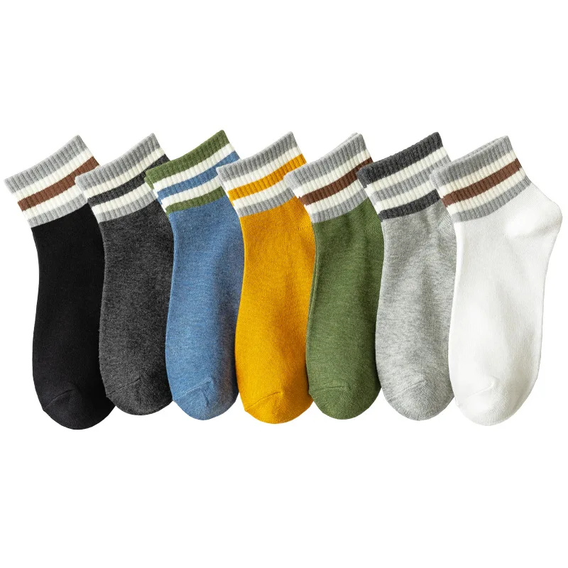 

5 Pairs Men Socks Spring And Summer Thin Low-Cut Boat Socks Japanese Striped Cotton Socks Short Tube Sports Socks Ins Tide