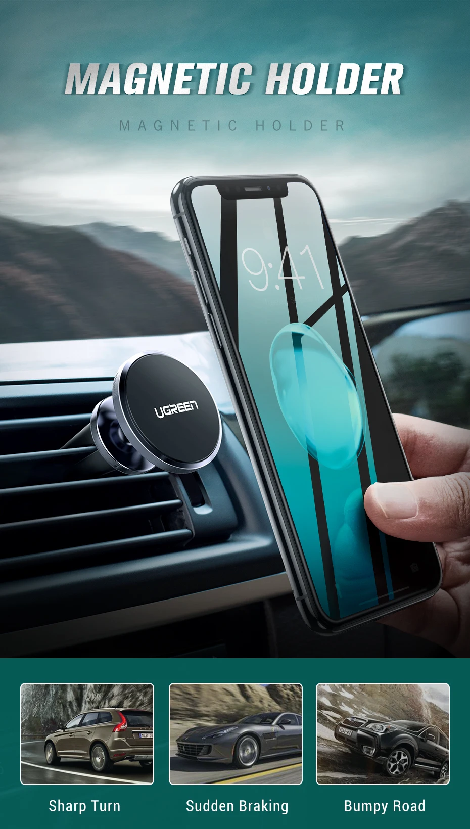 Ugreen Car Magnetic Phone Holder Cell Phone Mount Holder Stand In Car Smartphone Support Magnet for iPhone X Mobile Stand Holder