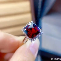 kjjeaxcmy fine jewelry 925 sterling silver gem natural garnet new female woman lady girl crystal adjustable ring support test