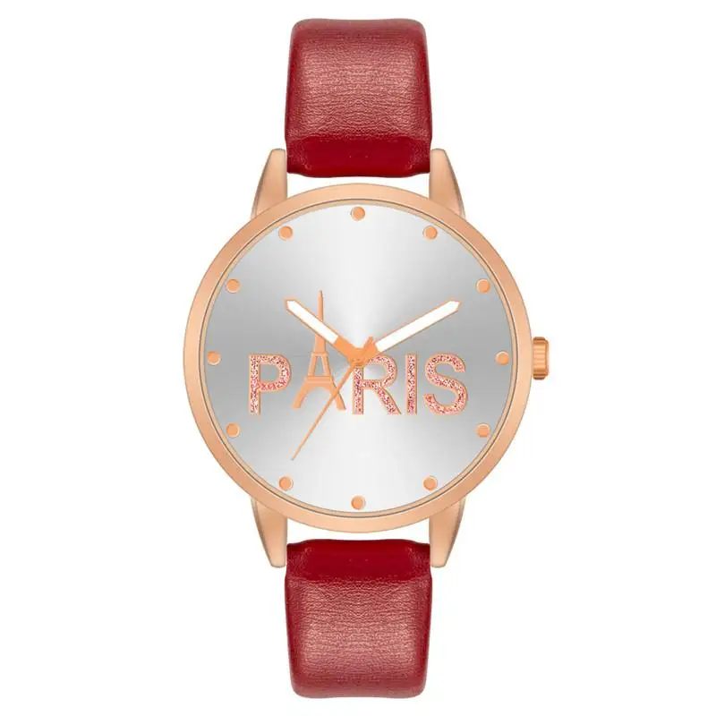 Часы наручные женские кварцевые водонепроницаемые с кожаным ремешком - купить по