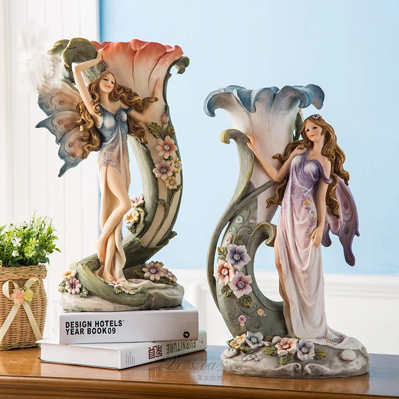 

European Style Angel Vintage Vase Resin Crafts Furnishing Wedding Birthday Gift Home Living Room Bedroom Stylish Decoration