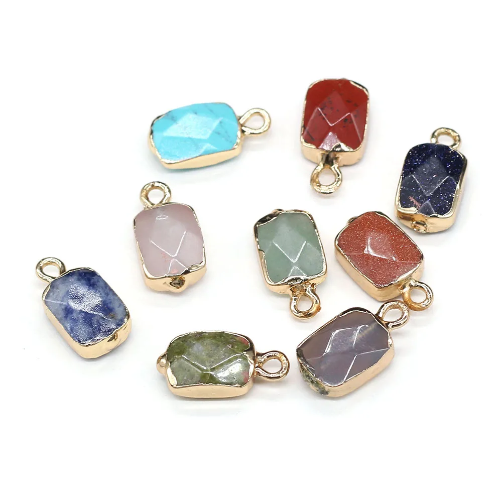 

Natural Stone Pendants Rectangle Faceted Crystal Agates Turquoises Stone Charms for Jewelry Making Necklace Bracelet Gift