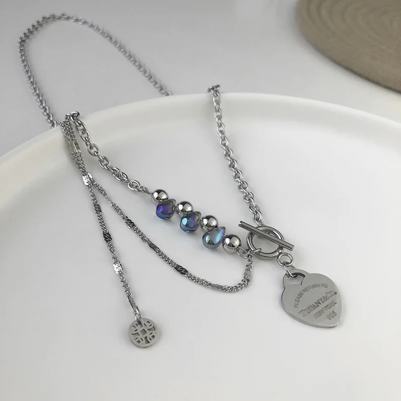 

Ожерелье из бисера, женское ожерелье в форме сердца, Женская цепочка, подвеска, простое ювелирное изделие унисекс серебряного цвета, Модный ...