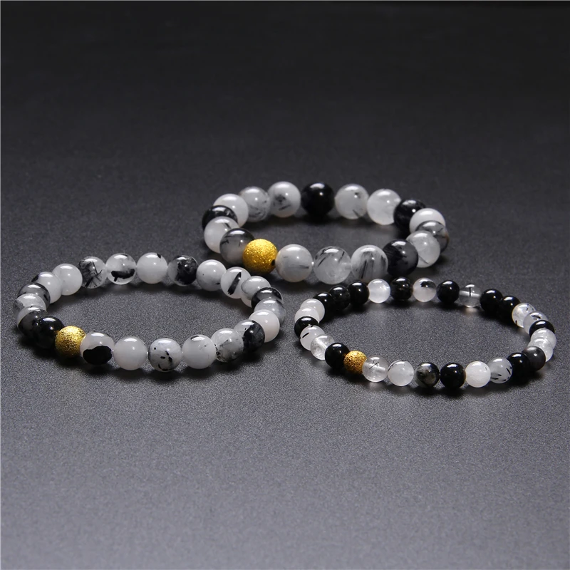 Браслеты из рутилированного кварца с золотыми бусинами для мужчин и женщин