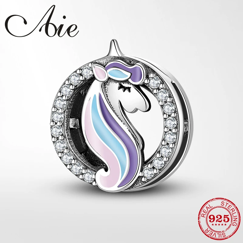 925 пробы серебристого Цвета Эмаль Сказочный Единорог Клипсы из бисера изящное