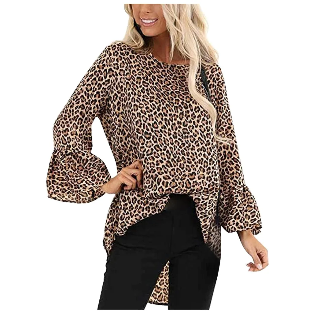 

Leopard print women shirt 2020 Summer spring o-neck women tops casual long sleeve ladies tees tops female clothes shirt Hot Sale