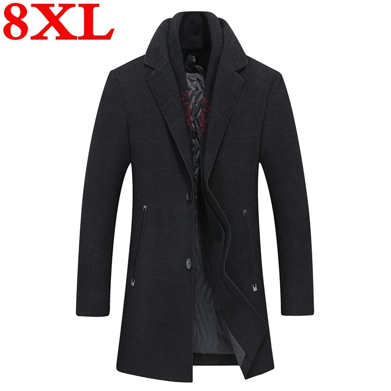 

Casual plus 7XL size 8XL Woolen Coat Men's Wool Coats & Jackets Winter Cashmere Jacket Man Long Section Single Button Overcoat