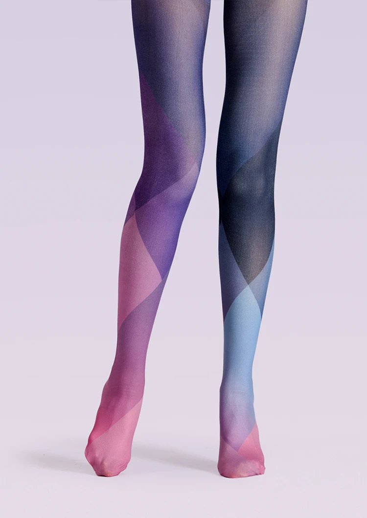Уникальные чулки VP красные фиолетовые колготки с геометрическим узором