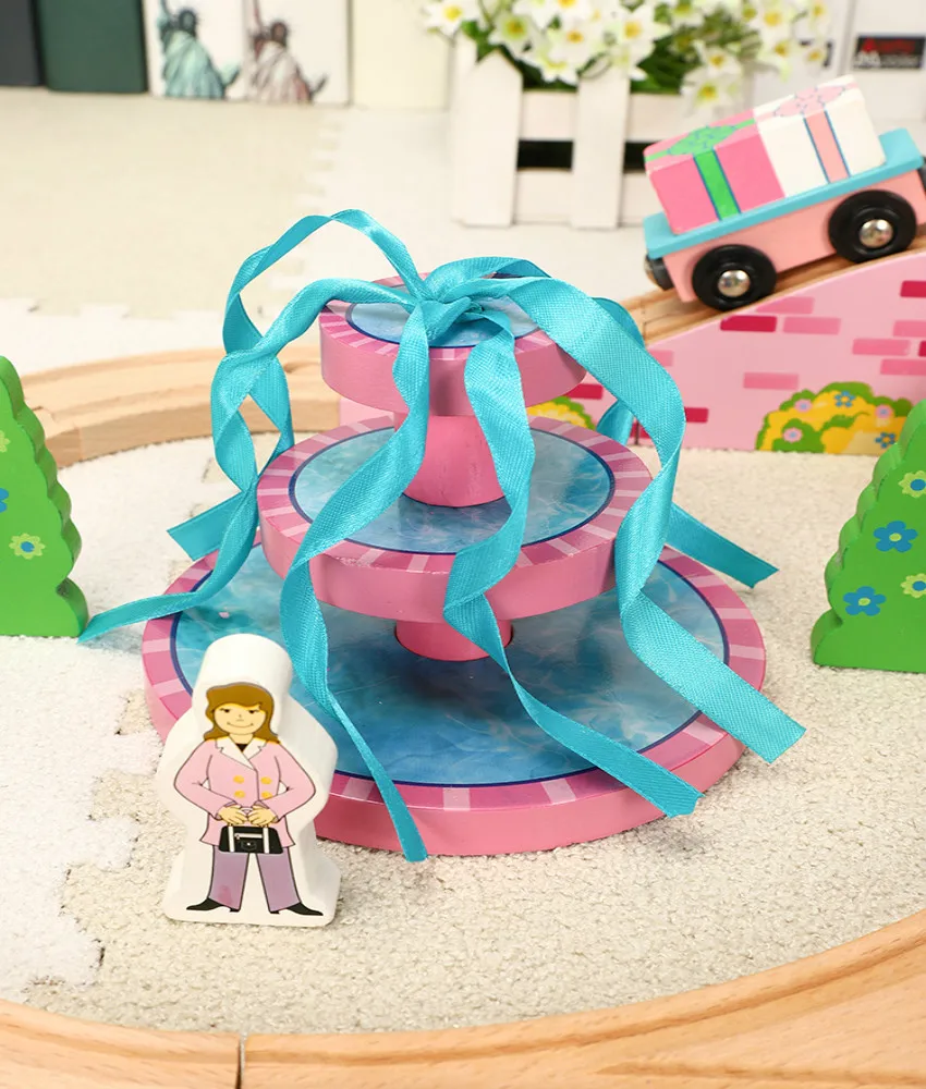 Розовый фонтан сцена набор подарки дети совместимые деревянные Тома поезд трек