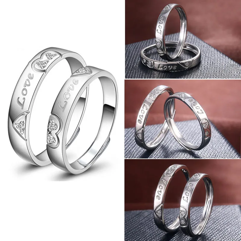 

1 PC Hot Sale Couple Lovers Open Ring Lettering "Love" Inlaid Crystal Zircon Adjustable Ring for Women Men Party Valentine's Day